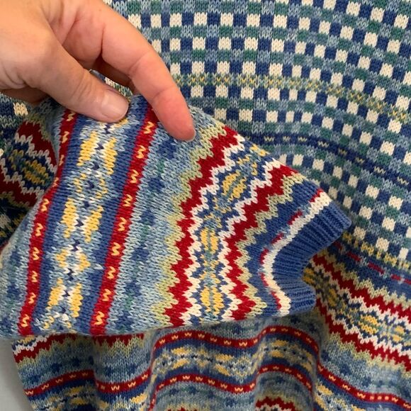 Talbots Blue and Red Patterned Crew Neck Sweater - Picture 6 of 8